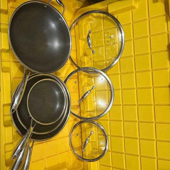 HEXCLAD Hybrid 7 Piece Nonstick Stainless Steel Frying Pan Set 8 10 12" Lids Wok - Picture 2 of 11